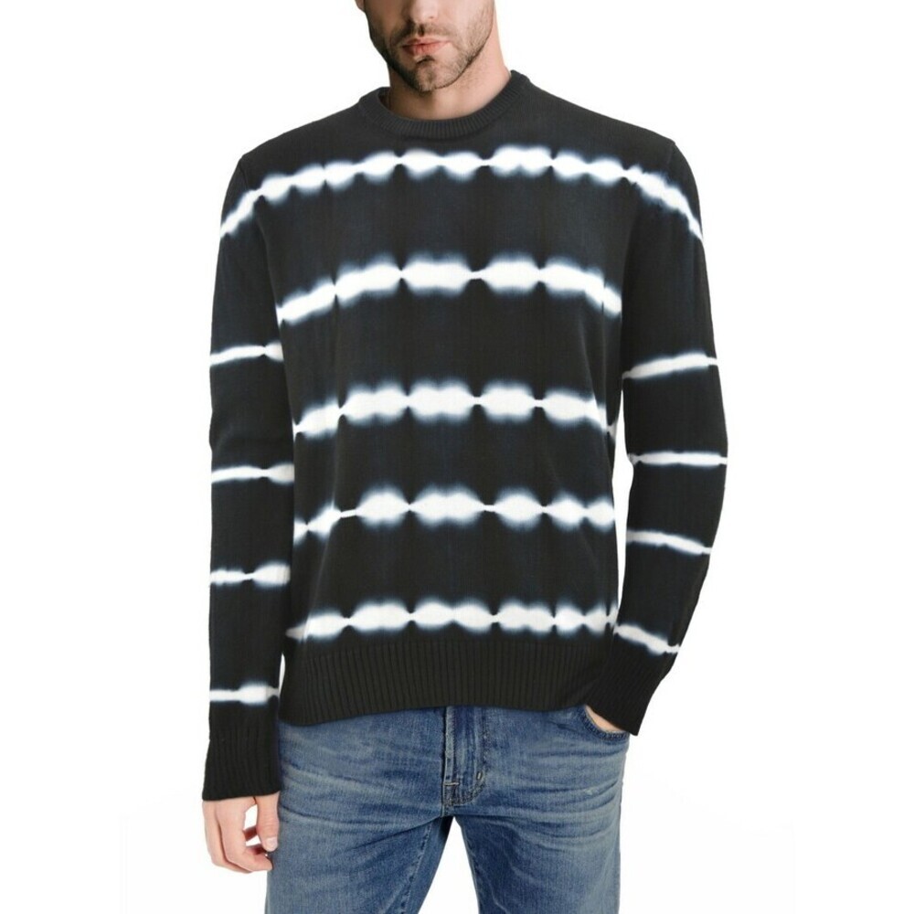 XRAY Jeans Striped Tie Dye Crew Neck Sweater In Black White Size L